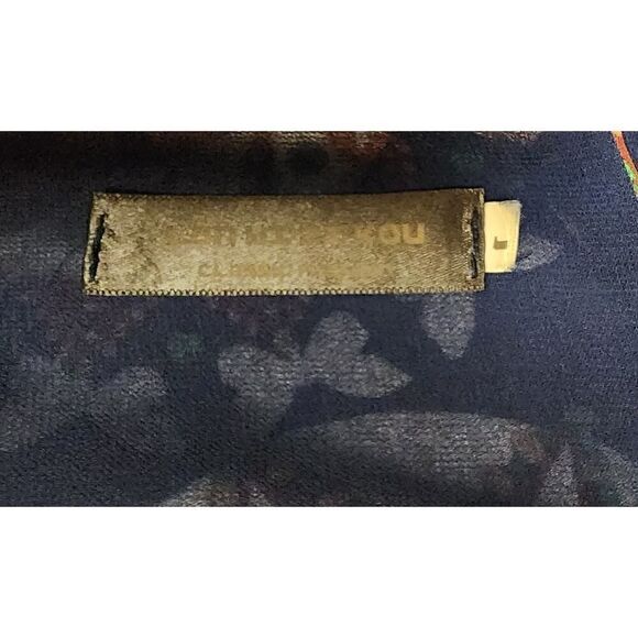 Lan Yi ZI Kou Hi-Low Tunic Blue Geometric Pleated Back 3/4 Sleeve Top Large - Picture 8 of 8